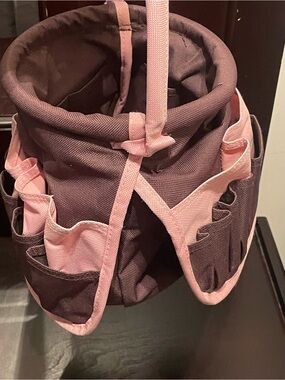 Pink and Brown Women's Canvas Bucket Bag with Organizer Pockets